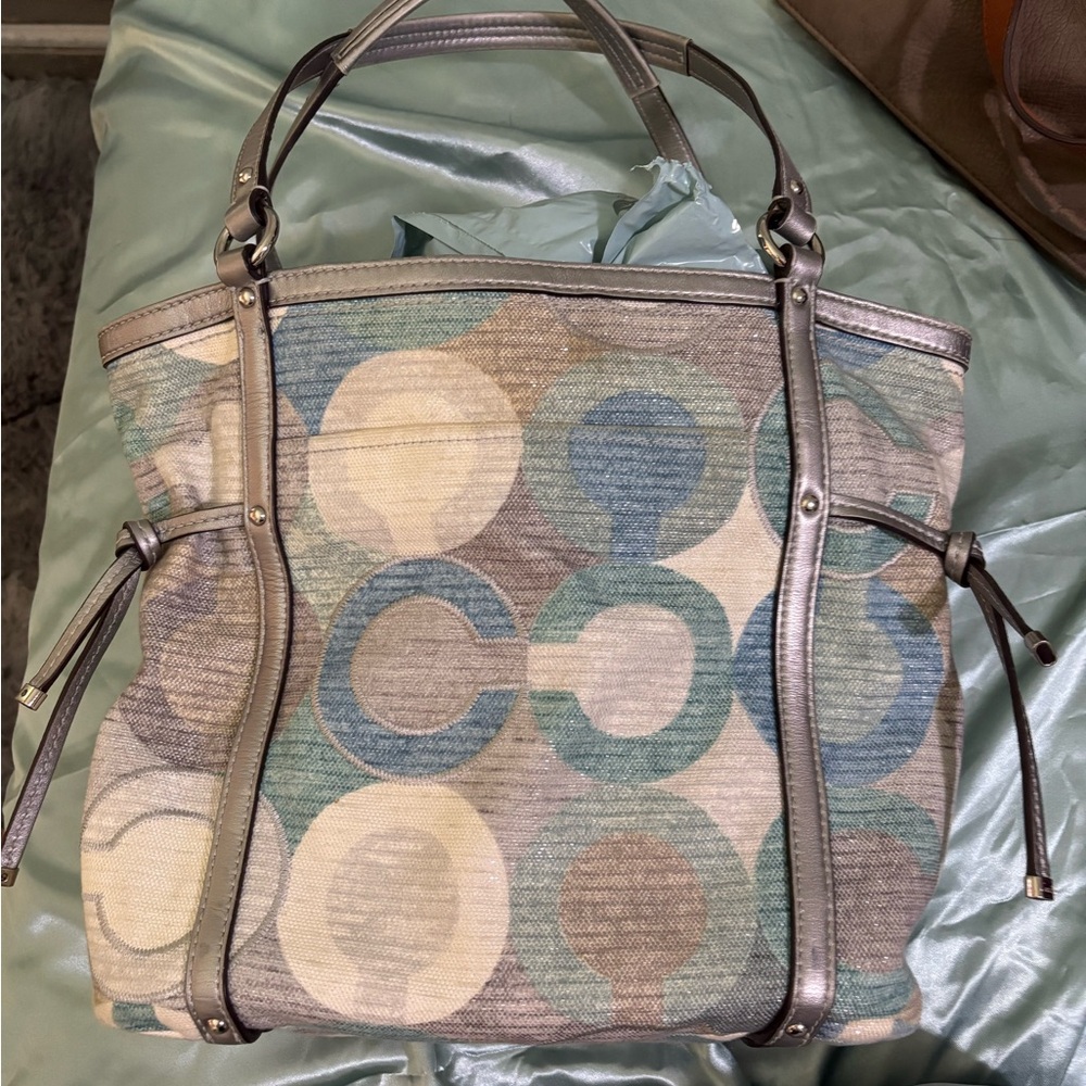 Coach Blue and Gray Tote Bag with Signature Design